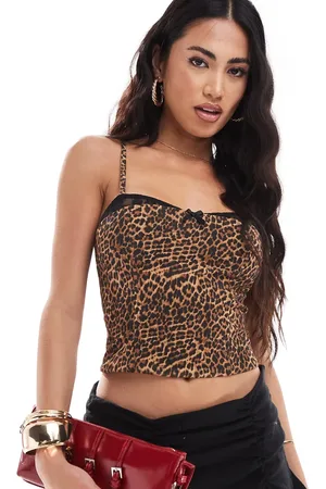 Edikted Cami-croptop med kontrasterende detaljer og leopardprint-Multifarvet