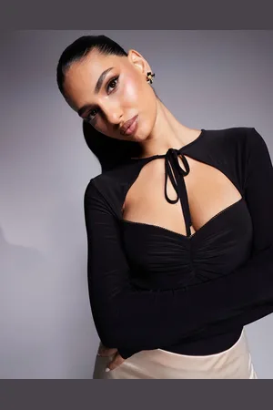 ASOS Tætsiddende bodystocking med lange ærmer og bindedetalje