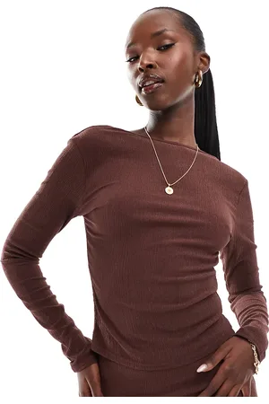 Kaiia X Sasha - Chokoladebrun langærmet top med lav ryg - Del af sæt - Kun hos ASOS