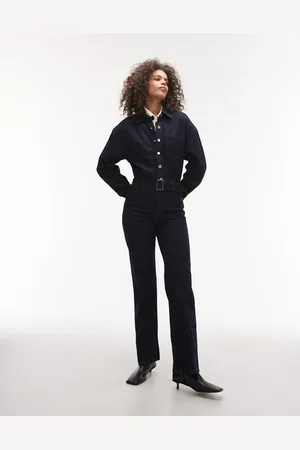 MANGO Mørkeblåt jumpsuit med bælte i denim
