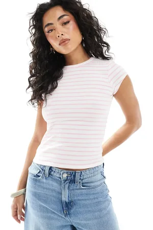 Miss Selfridge Longline baby-T-shirt med lyserøde striber-Multifarvet