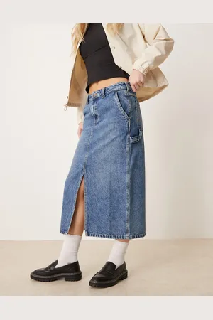 Dickies Lang denimnederdel med slids foran i skyllet, vask