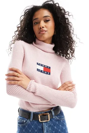 Tommy Hilfiger Strikket rullekravetop med lange ærmer i lyserød