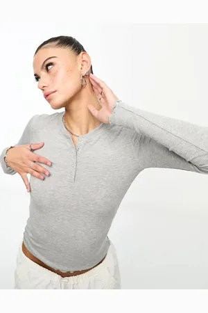Cotton On Cotton On - Sleep Recovery - Grå Henley-top med lange ærmer og knapper foran