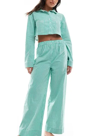 Luna Oversized pyjamasbukser med grønne striber - Del af sæt