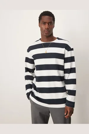 SELECTED Marineblå oversized firkantet langærmet T-shirt med striber