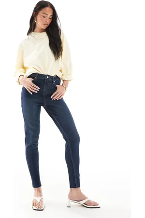 Miss Selfridge Højtaljede skinny-jeans i indigoblå vask
