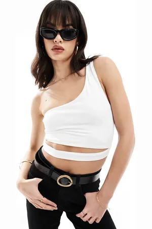 ASOS Oneshoulder-croptop med dobbeltlag og udskæring i taljen i