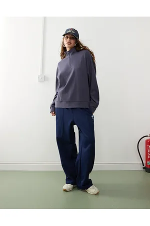 COLLUSION Forvasket sweatshirt med ståkrave med lynlås og vaffelstruktur-Marineblå