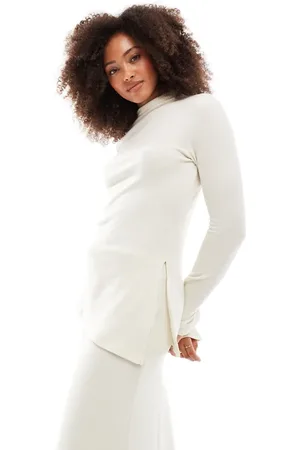 VERO MODA Mix og match - Meleret cremehvid superblød top med slids i siden