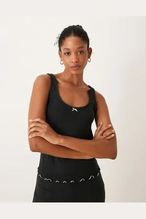 Abercrombie & Fitch Sort pyjamas-camisol med bølgekant - Del af sæt