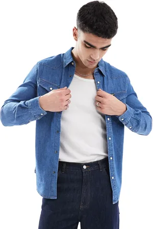 Wrangler Mellemvasket blå denimskjorte i western-stil