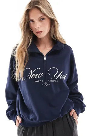 Hollister Sweatshirt med kvart lynlås og motivdetalje