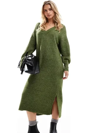VERO MODA Meleret kakigrøn oversized sweaterkjole i blød ribstrik