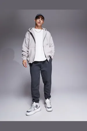 ASOS Premium - Vasket sorte tapered joggingbukser i kraftigt stof på 400 gsm-Grå