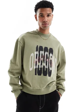 ASOS Grøn og oversized sweatshirt med lagdelt print og firkantet pasform i syrevask
