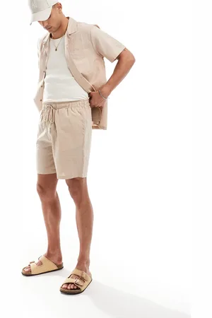 South Beach Beige strandshorts i seersucker med tone-i-tone-striber-Hvid