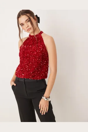 VILA Halterneck-top med pailletter i velour