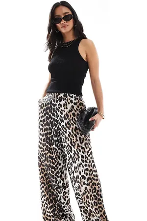 VERO MODA Bukser med vide ben og leopardprint-Multifarvet