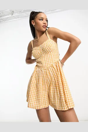 ASOS Flagrende skater-playsuit med gingham-tern i sennepsgul