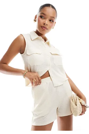VERO MODA Offwhite shorts i jersey med tekstur - Del af sæt-Hvid