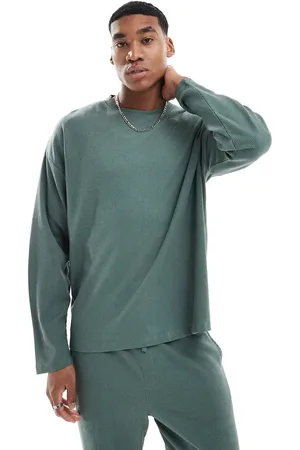 New Look Kakigrøn T-shirt med llange ærmer og vaffelstruktur - Del af sæt