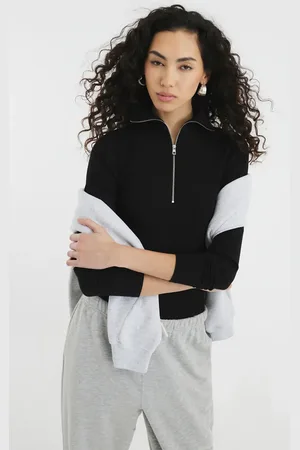 River Island Ribstrikket top med lange ærmer og lynlås foran