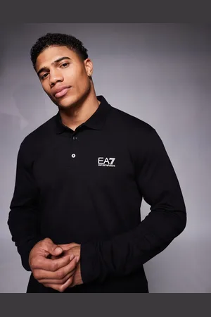EA7 Armani - - og langærmet poloskjorte med guldfarvet logo