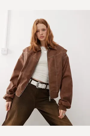 Lioness Vasket bomber-jakke med kontrasterende syninger i læderlook - Kun hos ASOS