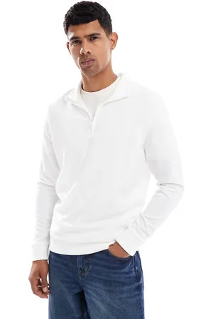 Brave Soul Cremehvid sweatshirt med tekstur og halv lynlås