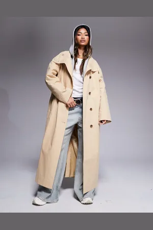 ASOS Weekend Collective - Lysebrun trenchcoat med ståkrave-Neutral