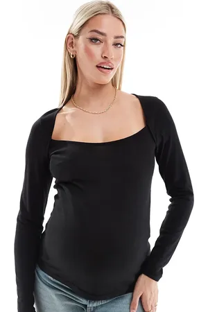 Mama;licious Mamalicious - Maternity - T-shirt med firkantet hals og lange ærmer