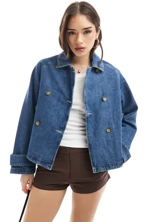 ONLY Kort mellemblå trenchcoat i denim