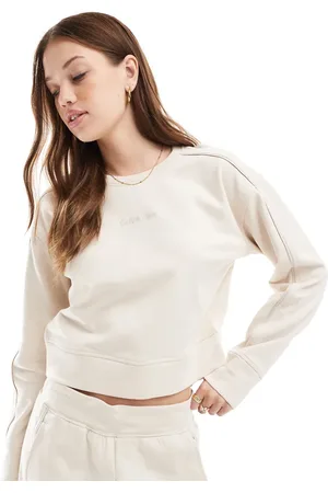 Calvin Klein Cremefarvet lounge-sweatshirt med rund hals og logo i samme farve-Hvid