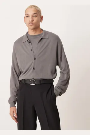 ASOS Grå-strikket, afslappet og langærmet polo med knapper