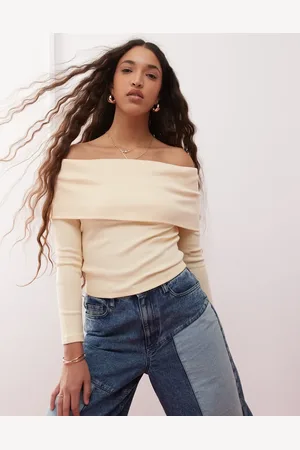 Miss Selfridge Kærnemælksgul top med bred, foldet kant
