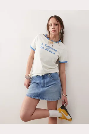 Wrangler Blå og vintage-hvid ringer-T-shirt med logo
