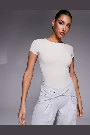 ASOS Premium - formgivende bodystocking med rund hals og korte ærmer-Neutral