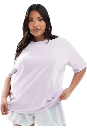 ASOS ASOS DESIGN Curve - Lyslilla og oversized T-shirt og vævede boksershorts med striber-Multifarvet