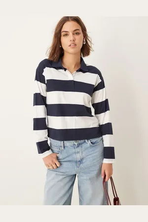 New Look Blå og hvid top med krave og striber