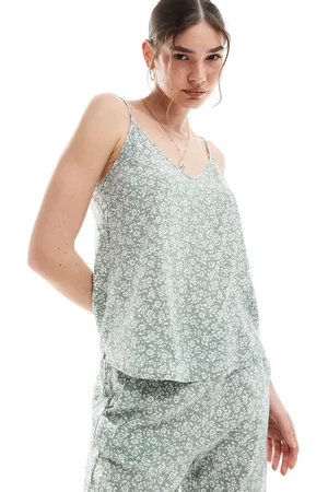 VERO MODA Salviegrøn camitop med V-hals og blomstermønster - Del af sæt