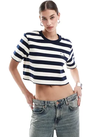 Urban Revivo Cropped T-shirt med marineblå og hvide striber
