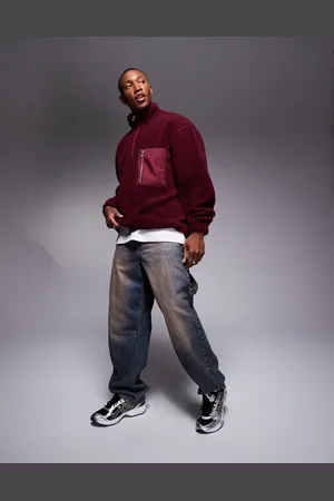 ASOS Bordeauxrød og oversized sweatshirt i plys med kvart lynlås