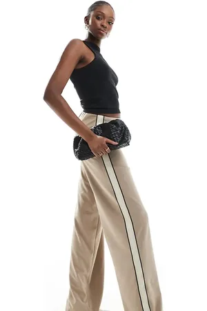 VERO MODA Løstsiddende pull-on-bukser med sidestriber-Neutral