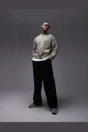 Topman Oversized og sweatshirt i hørblanding med rund hals-Grøn