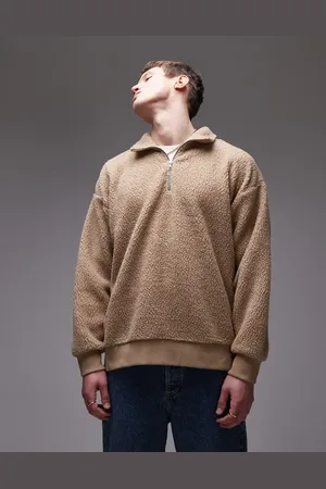 Topman Sweatshirt i imiteret lammeskind med 1/4-lynlås-Neutral