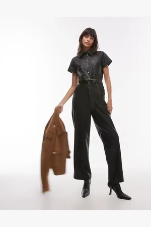 Topshop Kortærmet utility-jumpsuit i imiteret læder