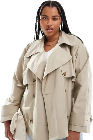 ASOS ASOS DESIGN Curve - Oversized trenchcoat i kort længde med bælte-Neutral
