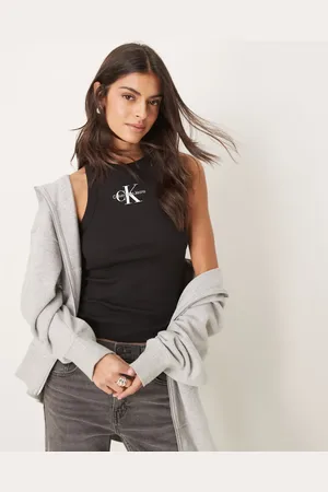 Calvin Klein Sort ribstrikket top med monogramlogo
