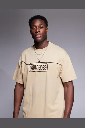 Hugo Blue Noideryo - Beige og løstsiddende T-shirt med print af logo-stregtegning-Neutral